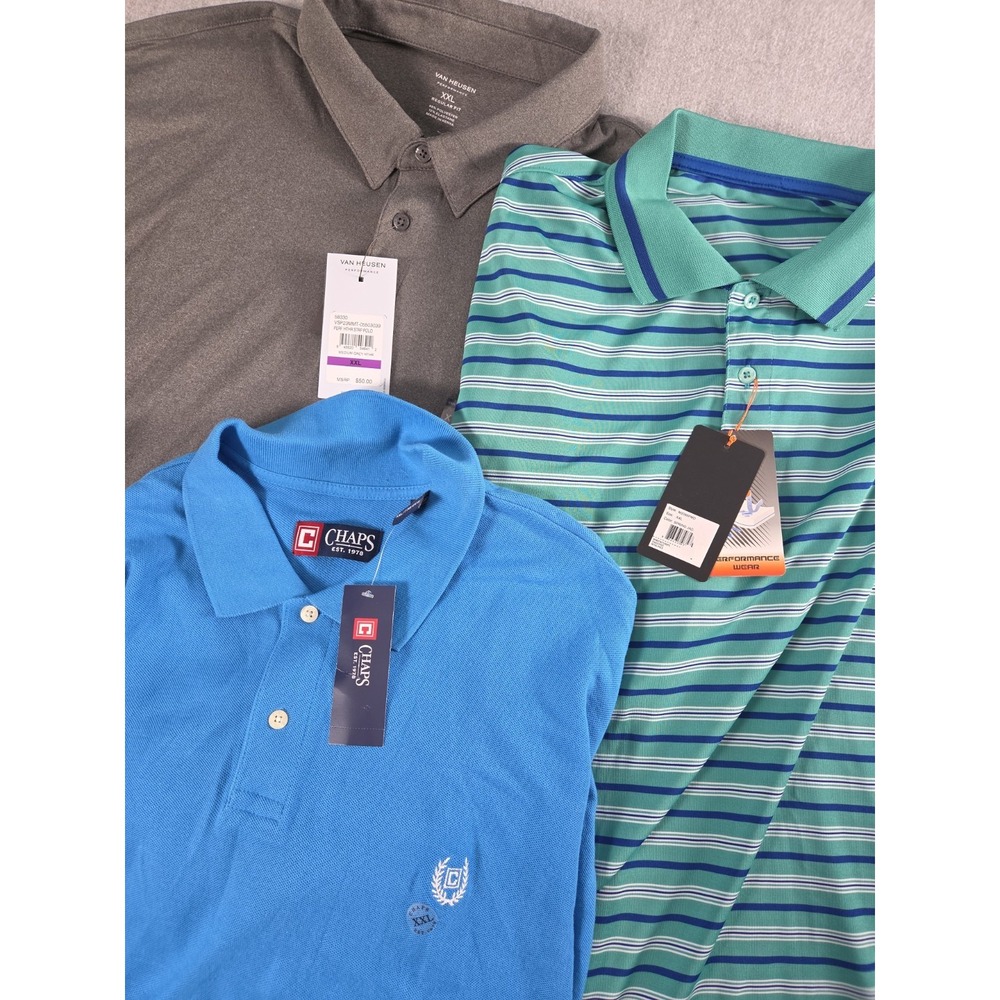 Bundle Lot Set 3 Mens NEW Polo Shirts 2XL Preppy Golf Chaps Van Heusen BH Polo